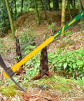 36 Inch Heavy Duty Mattock With Dual Head Forged Heat Treated Steel Blades Fiberglass Handle in use in a garden