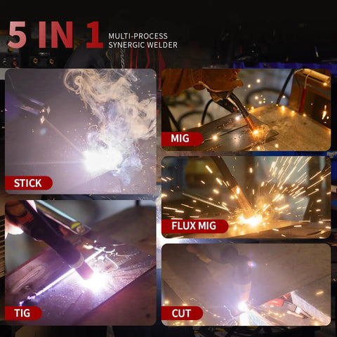 5 In 1 Plasma Cutter And Welder Combo Dual Voltage 110V 220V For MIG Flux Core MIG TIG Stick Cutting Aluminum Ready DIY Friendly