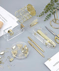 Gold Acrylic Office Desk Accessories Set with Stapler and Staples, Staple Remover, Tape Holder, Pen Holder, and Scissors