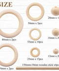 Macrame Kit 93 Pieces With Sticks Rings And Beads For Wall Hangings And Plant Hangers The Dope Starter Kit For DIY Crafters Knitting Unfinished Wood Beads And Rings Set For Creative Home Decor showing dimensions of wooden rings and sticks.