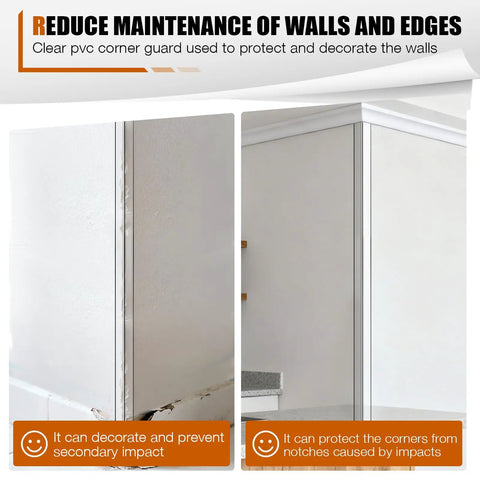 Clear Crystal Pvc Wall Corner Protectors 4 Pack Impact Resistant Corner Guards protect walls from damage, showcase installation on corners.