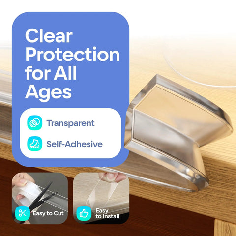 Hella Secure Baby Proofing Pack Featuring Clear Pvc Edge And Corner Guards Strong Peel Adhesive Wraps, showing transparent self-adhesive edge protection.