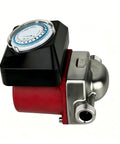 Premium 115V Hot Water Pressure Booster Pump ThreeSpeed Stainless Steel Circulator featuring a timer and red motor body.