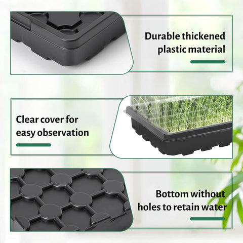 Features of Five Pack 1020 Seed Starter Trays With 3 Point 6 Inch Humidity Dome Germination Kit Mini Greenhouse for plants.