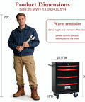 Heavy Duty Rolling Tool Chest With Locking Wheels And Ball Bearing Drawers, Metal Black Tool Box beside man holding wrench.