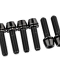 Badass Grade 5 Titanium Stem Bolts With Integrated Washers M5X18MM black hex socket fasteners arranged in a row.