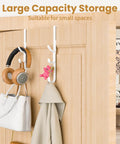 Over The Door Hooks Hanger 2 Pack White, Sturdy Metal Door Organizer For Coats Clothes Backpacks Hats And Towels on wood door