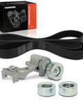 All-In-One Serpentine Belt Drive Kit For Toyota Camry 2007-2011, Sienna 2007-2010, Avalon 2005-2012, Lexus RX350 2007-2009, ES350 2007-2012 3.5L V6 Includes Belt, Tensioner, And Idler Pulleys showing belt and components