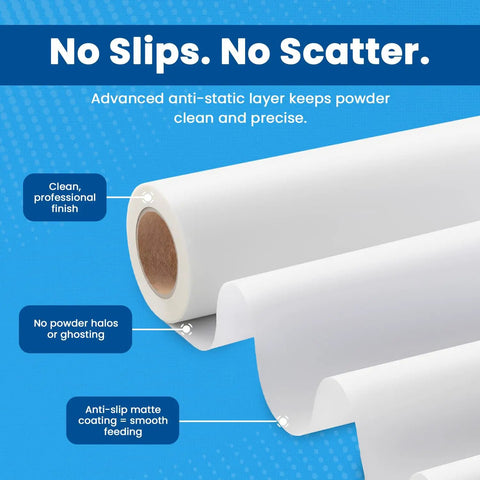 Close-up of Transfer Film Roll For All Fabrics 13 Inch Wide By 328 Feet A3 Plus Premium PET Film with anti-static finish