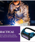 Heavy Duty Auto Darkening Welding Goggles With Clear Blue Lens For Arc And TIG Welding Pro Grade Eye Protection Gear in use during welding.