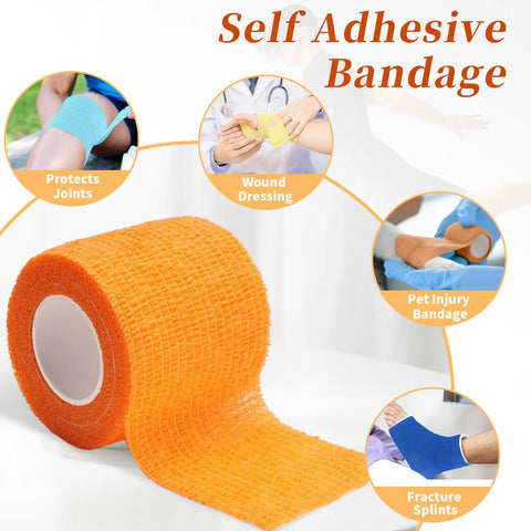 24 Pack Self Adhesive Bandage Wrap 2 Inch Wide 5 Yard Long Cohesive Tape for Sports Medical Vet Wrap Pro Grade and Tattoo Care