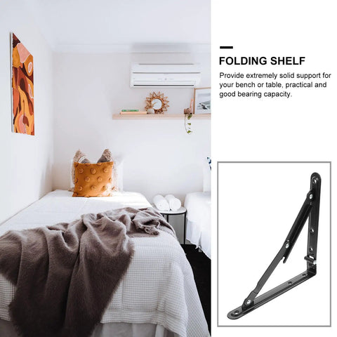 Heavy Duty Folding Wall Shelf Brackets Two Pack Black Iron Ultra Sturdy Support in bedroom and storage