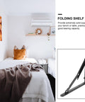 Heavy Duty Folding Black Iron Wall Brackets With Solid Support For Tough Durable Shelves in a bedroom setting