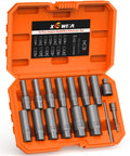 Heavy Duty 16 Piece 3/8 Inch Drive Deep Socket Extractor Set That Makes Stripped Bolts And Frozen Nuts A Walk In The Park in orange case.