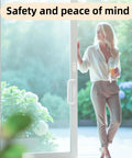 Heavy Duty White Gliding Door Thumb Latch Replacement For Andersen Patio Doors shown on a glass door with a user holding a drink.
