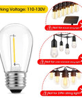 36 Pack S14 LED Bulb for Outdoor String Lights Replacement Edison Bulbs Shatterproof Durable Plastic Construction Waterproof