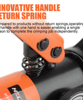 Close-up of the innovative handle return spring on a Hydraulic Crimping Tool Kit With 9 Die Sets For 12 AWG to 2/0 AWG Cables.