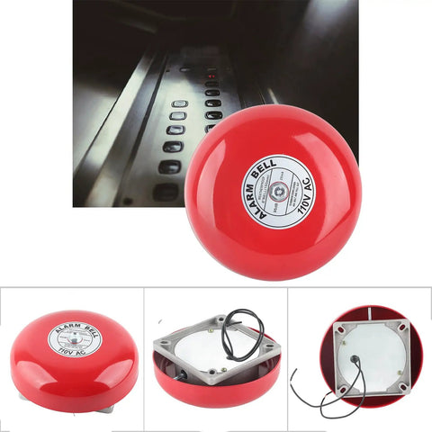 Beefy 95dB Electric Fire Alarm Bell CB-6B with 150mm aluminum base, 110V AC, showcasing front and bottom views.