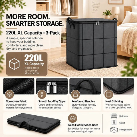 Heavy Duty Moving Storage Bins That Make Dealing With Clutter A Snap Featuring sturdy handles, 220L capacity, and nonwoven fabric.