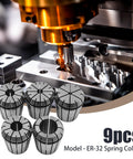 Close-up of CNC machine using 9 Piece ER32 Spring Collet Set for milling, showing heavy duty spring steel collets