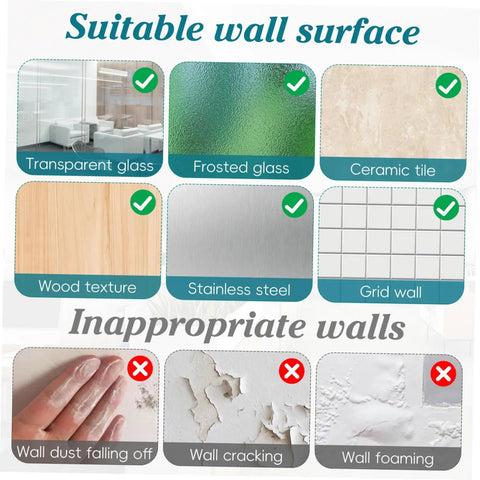 Image showing suitable and inappropriate wall surfaces for Solid As A Rock Wall Mount Id Card Holder Rack Featuring 28 Spacious Openings.