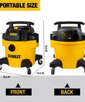 Front and back view of 4 Peak HP 6 Gallon Wet And Dry Shop Vacuum With Blower Function, yellow and black, on wheels