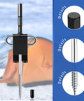 Ice Anchor Drill Adapter Kit With 4 Threaded Peg Stakes For Ice Fishing Shelter Setups on frozen lake near orange tent
