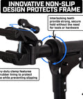 Close-up of interlocking clamp on Beefed Up Heavy Duty Bike Repair Stand With Storage Bag Adjustable Height Up To 30 Inches 360 Degree