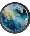 Top Shelf 4 Pack Of 1.37 Inch Round Cabinet Knobs serving a sharp blue marble pattern, durable glass composite, glossy finish.