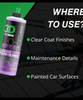 All In One Car Polish And Wax That Corrects Scratches And Swirls Provides Clear Coat Safe Sealant And A High Gloss Finish Easy One Step Application 16oz Made In USA bottle with usage suggestions.