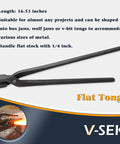 Flat tongs from V Bit Blade Tongs Set for Knife Making And Bladesmithing, handles 1/4 inch flat stock, black heavy duty steel.