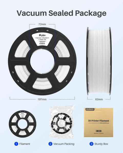 PLA Plus Filament 1.75mm White 1kg Spool For Most FDM 3D Printers With Beefy Toughness And Stronger Prints, vacuum sealed package
