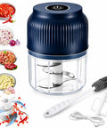 Cordless Electric Garlic Chopper And Mini Food Processor 400Ml Blue With Six Stainless Steel Blades easy meal prep with accompanying cleaning brush.