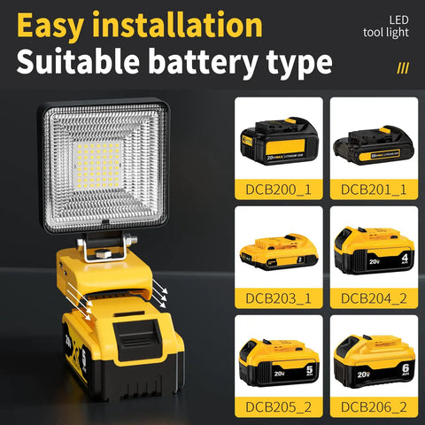 Dope 23W LED Work Light With 2100 Lumens Square Flood Beam USB And Type C Charging compatible with DeWalt batteries