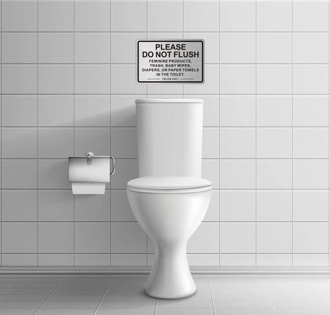 Two Pack Do Not Flush Sign For Bathroom Self Adhesive Aluminum Metal Sign With Brushed Aluminum Black Finish 9 By 6 Inches Perfect For Restrooms In Offices Restaurants And Homes above toilet