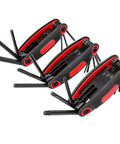 Your Go To Folding Hex Key Set 25 Piece Wrench Kit In A 3 Pack With SAE Metric And Star L Keys Rubber Case Durable CR V Steel For Home Auto And Bike Repairs, displayed with red and black rubber grips.