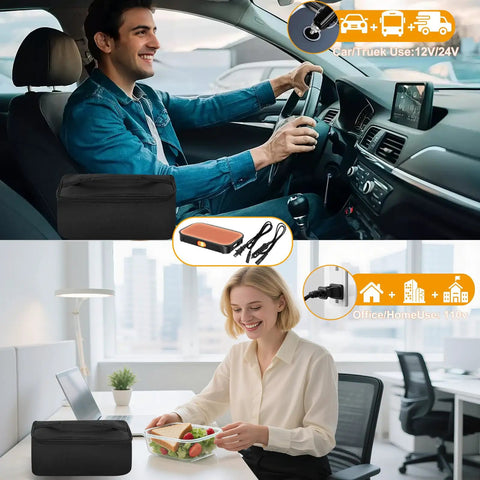 Portable 100W Electric Lunch Box Oven With Fast Heating 3 In 1 Design Car 12V 24V 110V Power Supply in car and office settings