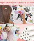 12 Roll Kit For Kids Instant Camera Printer Paper Refill White Thermal Paper For Kids Photo Prints Each Roll 2.2 In By 19.6 Ft Prints 80 Plus Images Per Roll Easy Peasy Refill For Mini Cameras, white thermal paper rolls shown with kids camera prints