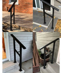 Dang Solid Metal Hand Rails For Outdoor Steps Black Powder Coated Stair Railing Kit. Various angles show installation options.
