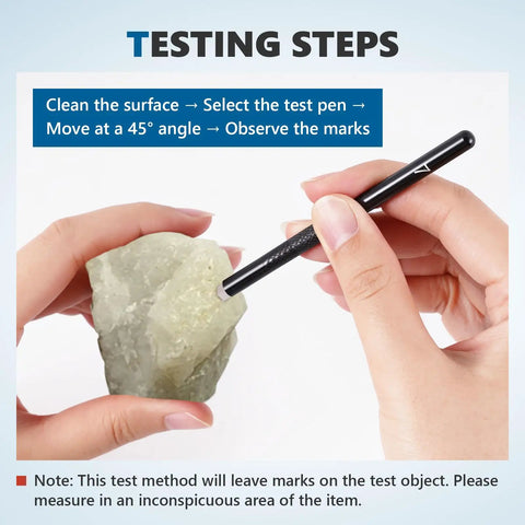 Demonstrating use of Mohs Hardness Test Kit 5 To 9 Pack, Pro Grade Mineral Identification Scratch Tester For Gemstones And Jewelry