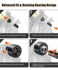Step-by-step use of Wheel Stud Installer Tool for Automotive and Light Duty Trucks with 12x1.25, 12x1.5, 14x1.5 lug nuts.