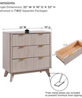 Set Of Two Fluted Nightstands Featuring Three Spacious Drawers And Clean White Alder Finish with dimensions 32" H x 32" W x 16" D.