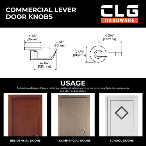 Diagram of Passage Closet Door Lever Heavy Duty Built To Last Commercial Grade Satin Chrome Non Locking Door Handles With Latch For Interior Doors ADA Compliant Cylindrical Lever Hardware for various door types.
