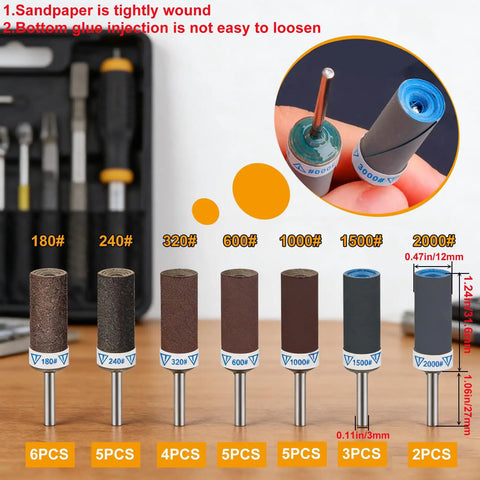 30 Piece Sanding Drums And Sandpaper Sticks Set For Dremel Rotary Tool One Eighth Inch Shank With Grits 180 To 2000 For Metal Wood Rust Removal And Polishing Includes Storage Case