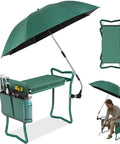 2-In-1 Garden Kneeler With Umbrella, Garden Kneeling Bench With 42-Inch Green Umbrella, Adjustable Extension Pole, Tools Bag