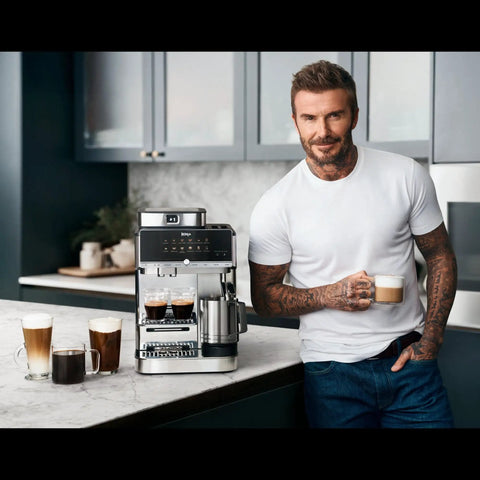 Fully Automatic Espresso Machine With 10 Custom Options And Built In Grinder Pours Barista Level Coffee Directly On Your Counter Using Easy One Touch Controls For A Smooth Daily Grind That Hits Different with drinks on counter.