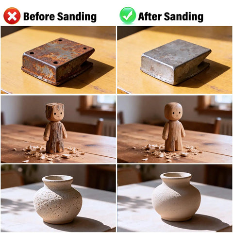 Comparison of before and after using Pro Grade Sanding Drums Kit For Rotary Tool With One Eighth Inch Shank 25 Pcs 240 320 400 600 800 Grits