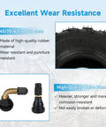 All Terrain Tire 145/70-6 For Mini Bikes And Go Karts, high-quality rubber with valve stem, wear-resistant features displayed