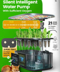 Smart Indoor Hydroponics System With 21 Pods App And WiFi Control 36W LED Grow Light, showing water pump and pod trays