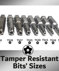 Eight Piece Torx Star Security Screwdriver Bits Set Magnetic Tamper Proof T8 T10 T15 T20 T25 T27 T30 T40 displayed in sizes.